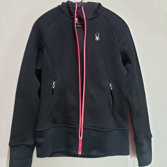 Spyder Jacket Medium Ardent Full Zip Hoodie Black Mid Weight Women's Barbie Pink - Picture 3 of 12